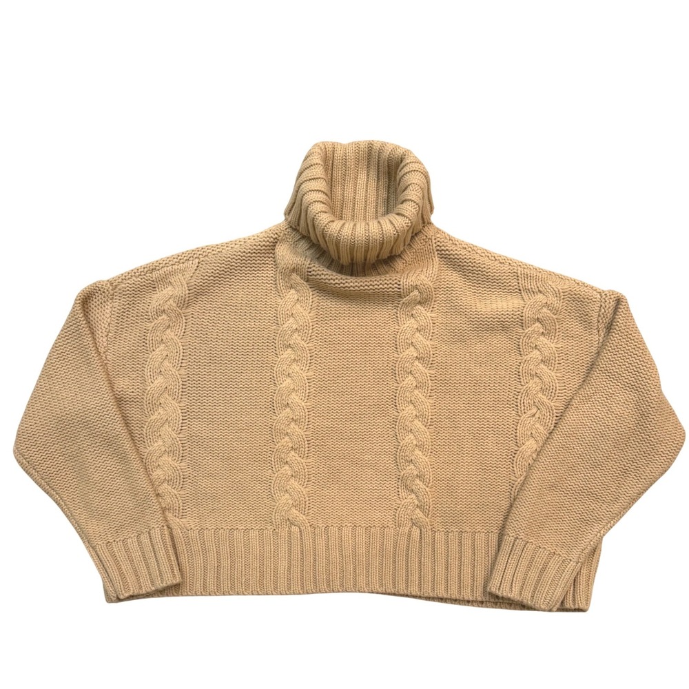 NWOT Calvin Klein Jeans Camel Oversized Chunky Cable Knit Turtleneck Sweater M